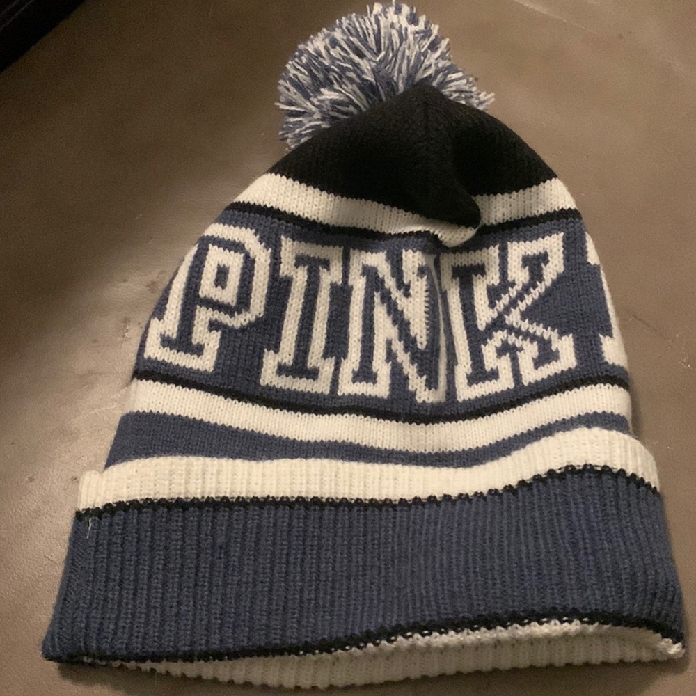Victoria Secret Pink blue and white beanie